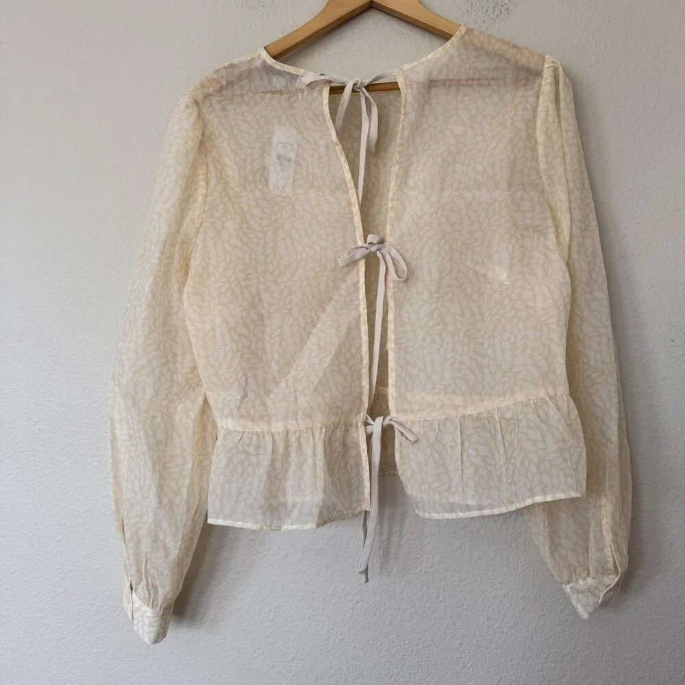 LOFT Sheer Cream Long-Sleeve Peplum Blouse